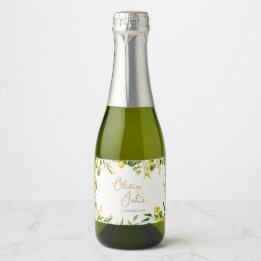 Watercolor Lemon Citrus Green Wedding Sparkling Wijnetiket