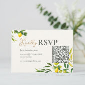 Watercolor Lemon Citrus QR Code Wedding RSVP Card (Staand voorkant)