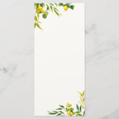 Watercolor Lemon Foliage Elegant Citrus Wedding Menu (Achterkant)