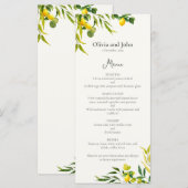 Watercolor Lemon Foliage Elegant Citrus Wedding Menu (Voorkant / Achterkant)