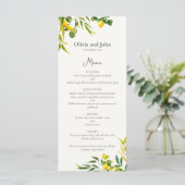 Watercolor Lemon Foliage Elegant Citrus Wedding Menu (Staand voorkant)
