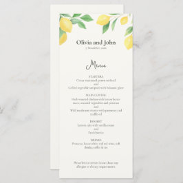 Watercolor Lemon Foliage Elegant Wedding Menu