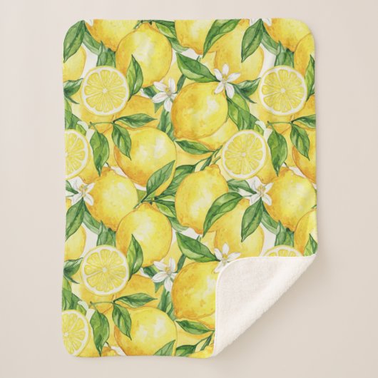 Watercolor Lemon Grove Seamless Pattern Sherpa Deken (Voorkant)