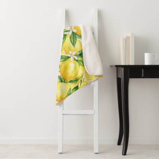 Watercolor Lemon Grove Seamless Pattern Sherpa Deken (In situ)