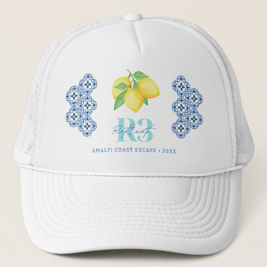 Watercolor Lemon Mediterranean Tile Logo Trucker Pet (Voorkant)