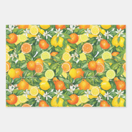 Watercolor Lemon, Orange, and Lime Citrus Inpakpapier Vel
