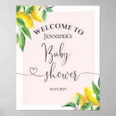 Watercolor lemon pink baby shower welcome sign poster (Voorkant)