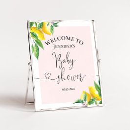 Watercolor lemon pink baby shower welcome sign poster