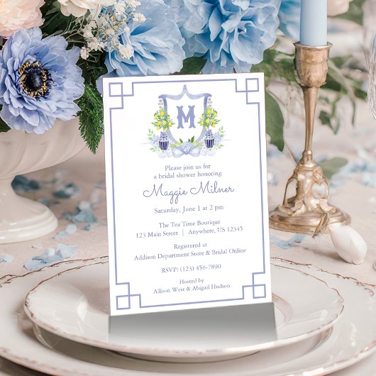 Watercolor Lemon Tree Monogram Crest Kaart