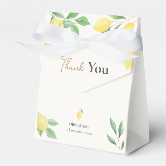 Watercolor Lemon Wedding Favor Boxes with Ribbon Bedankdoosjes (Voorkant Zijde)
