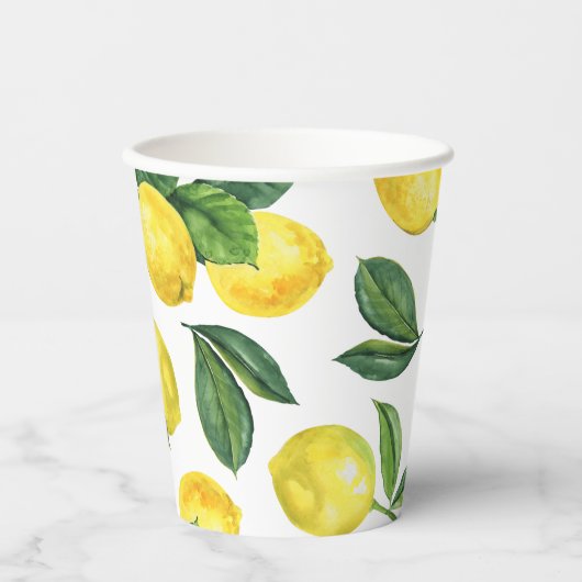Watercolor Lemon Wedding | Summer Garden Citrus Papieren Bekers (Voorkant)