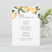 Watercolor lemons elegant wedding Menu Kaart (Staand voorkant)