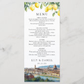 Watercolor Lemons Florence Italy Wedding Menu (Voorkant)