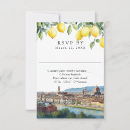 Watercolor Lemons Florence Tuscany Italy Wedding RSVP Kaartje