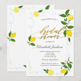 Watercolor Lemons Frame Bridal Shower  Kaart