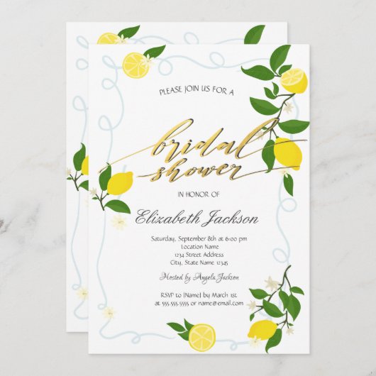 Watercolor Lemons Frame Bridal Shower  Kaart (Voorkant / Achterkant)