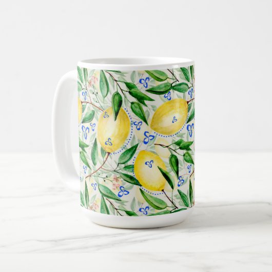 Watercolor lemons fruit koffiemok (Voorkant links)