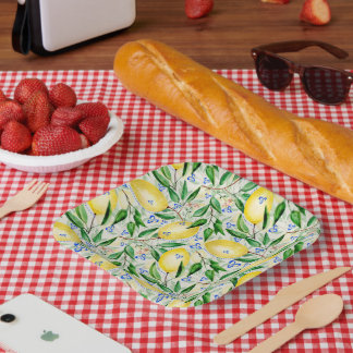 Watercolor lemons fruit papieren bordje