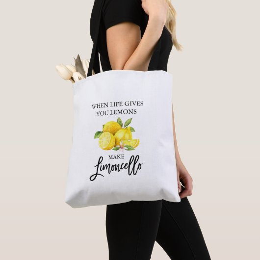 Watercolor Lemons Modern Brush Script Limoncello Tote Bag (Dichtbij)
