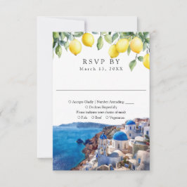 Watercolor Lemons Santorini Greek Wedding RSVP Kaartje