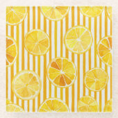 Watercolor Lemons & Stripes Glazen Onderzetter (Voorkant)