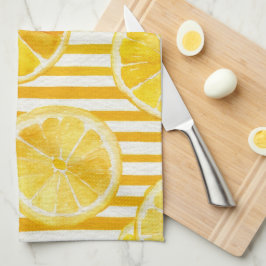 Watercolor Lemons & Stripes Theedoek