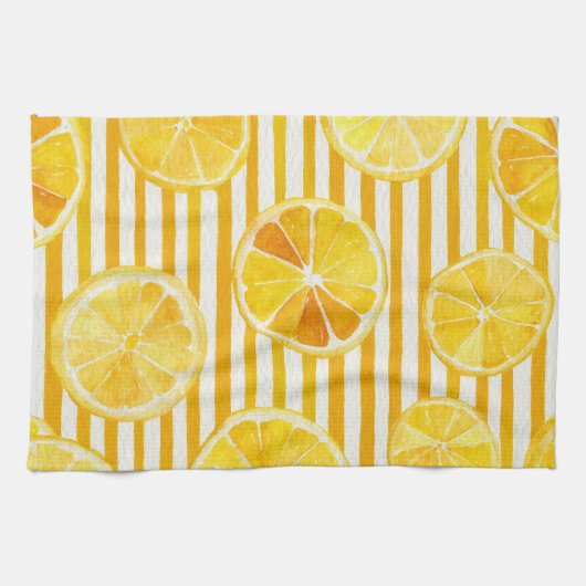 Watercolor Lemons & Stripes Theedoek (Horizontaal)