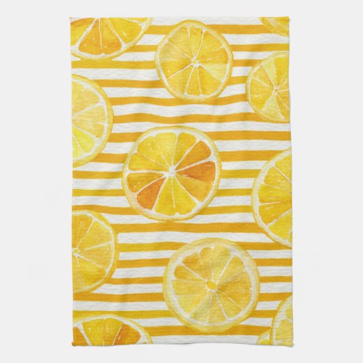 Watercolor Lemons & Stripes Theedoek (Verticaal)