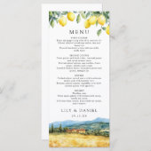 Watercolor Lemons Tuscany Italy Wedding Menu (Voorkant / Achterkant)