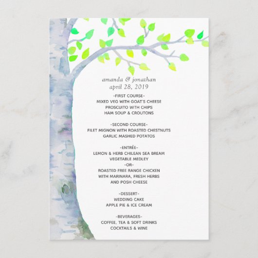 Watercolor Lente Berk Huwelijk Menu (Voorkant)