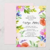 Watercolor Lente Bloemen Baby Shower Uitnodiging I (Voorkant / Achterkant)