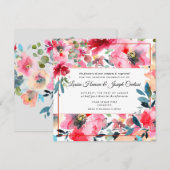Watercolor Lente Bloemen Bruiloft Aankondiging (Voorkant / Achterkant)