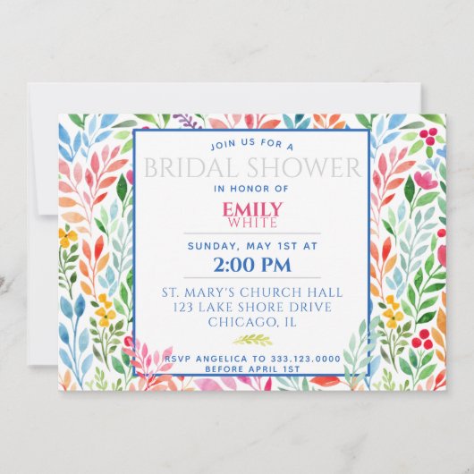 Watercolor lente bloemen bruiloft bruidsfeest kaart (Voorkant)