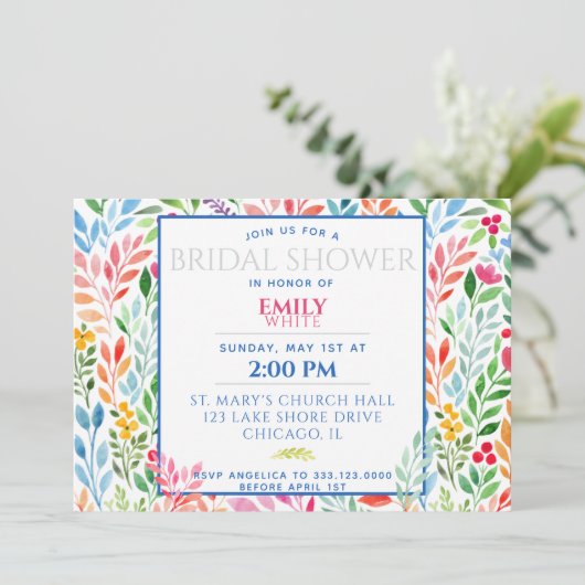 Watercolor lente bloemen bruiloft bruidsfeest kaart (Staand voorkant)