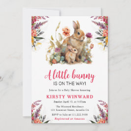 Watercolor lente bloemen en konijnen baby shower kaart