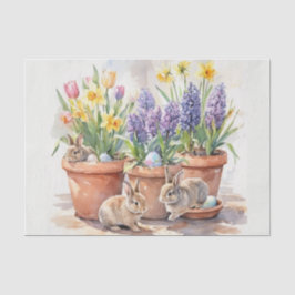 Watercolor Lente Bloemen en Konijntjes Tissuepapier
