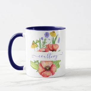 Watercolor lente bloemen gepersonaliseerd mok
