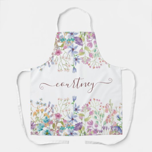 Watercolor lente bloemen gepersonaliseerd schort (Voorkant)