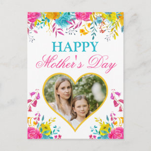 Watercolor lente bloemen & hart Moederdag Briefkaart