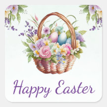 Watercolor Lente Bloemen Mand Gelukkig Pasen