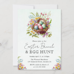 Watercolor Lente Bloemen Paasmand Brunch Kaart