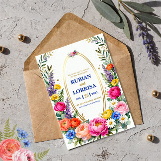 Watercolor Lente Bloemen Trouw Uitnodigingskaart Kaart