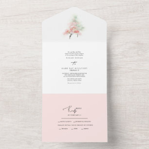 Watercolor Lente Blush & Groene Bomen All In One I Uitnodiging