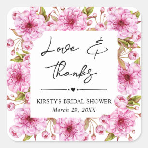 Watercolor lente kersenbloesem bruidsshower vierkante sticker