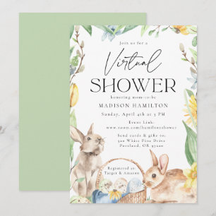 Watercolor lente konijnen virtuele baby shower kaart