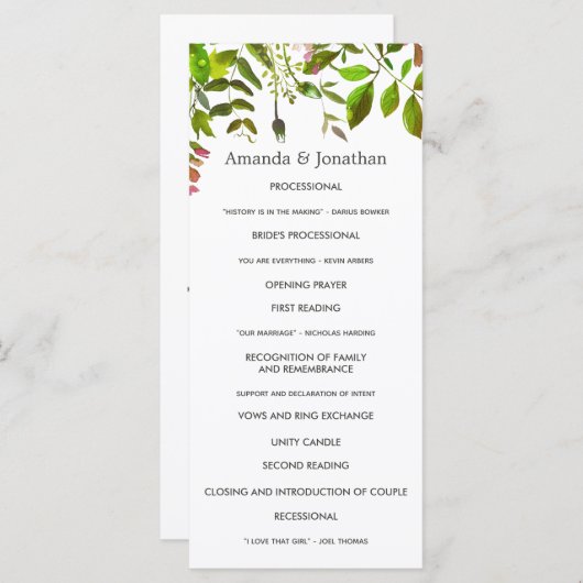 Watercolor lente-loof bruiloftsprogramma programmakaart (Voorkant / Achterkant)