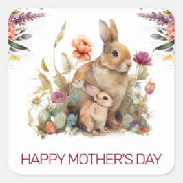 Watercolor lente moeder en baby konijn Moederdag Vierkante Sticker