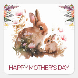 Watercolor lente moeder en baby konijn Moederdag Vierkante Sticker