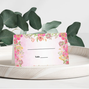 Watercolor lente roze bloemen bruiloft plaatskaart plaatskaartje