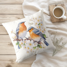 Watercolor Lente Vogels en Bloesems Kussen